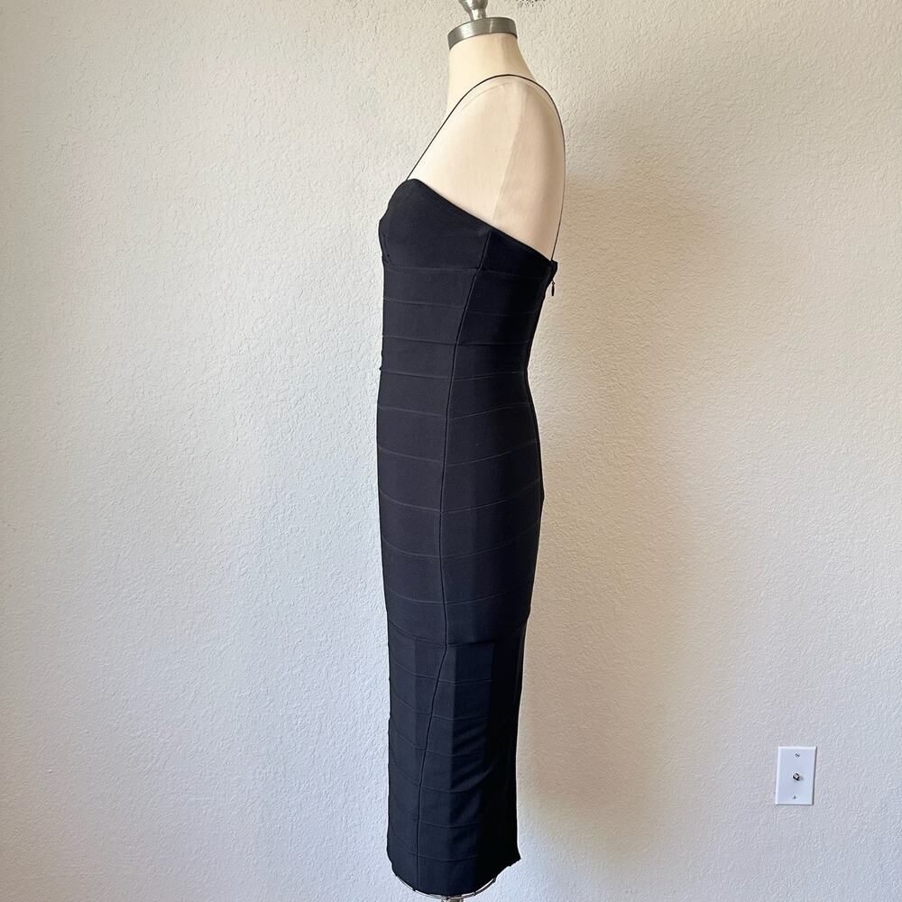 HERVE LEGER PARIS Icon Bodycon Dress Black Bandage Strappy Sweetheart - Picture 7 of 12